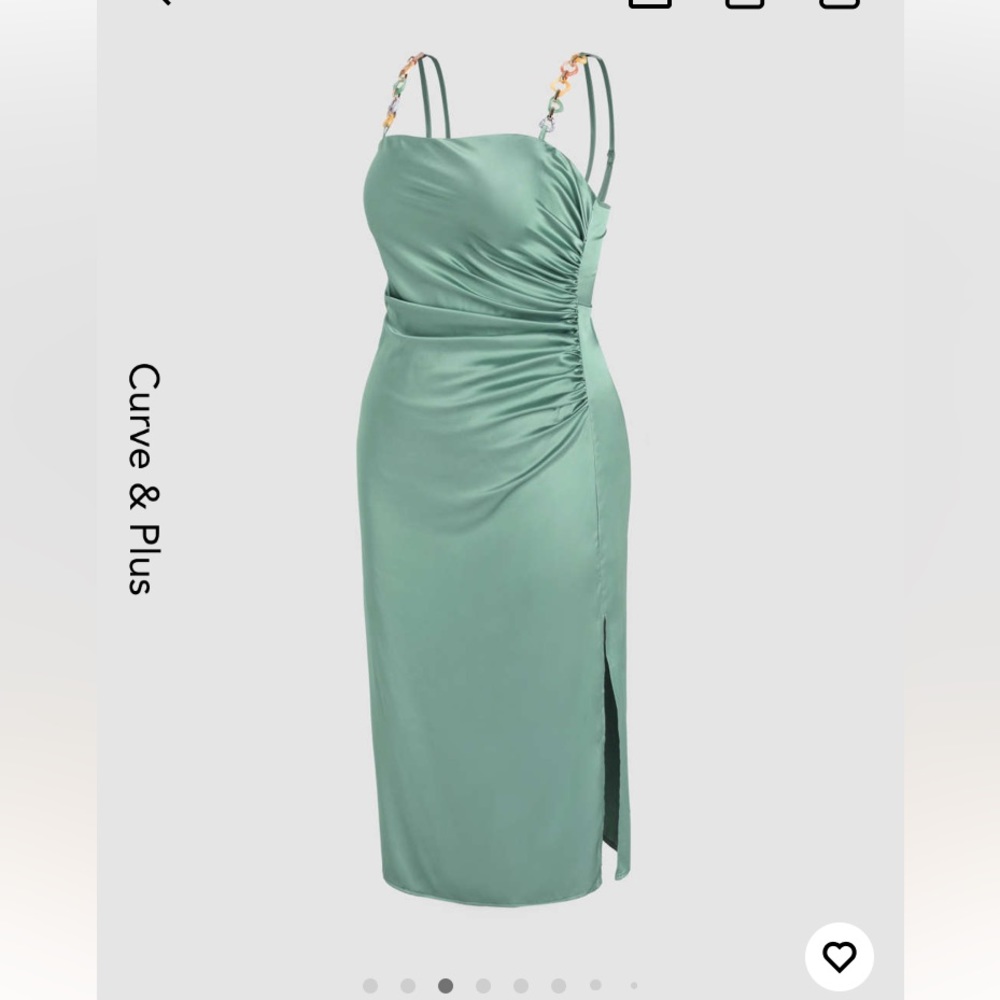 Cider Curve & Plus Satin Chain Detail Slit Midi Dress 2X